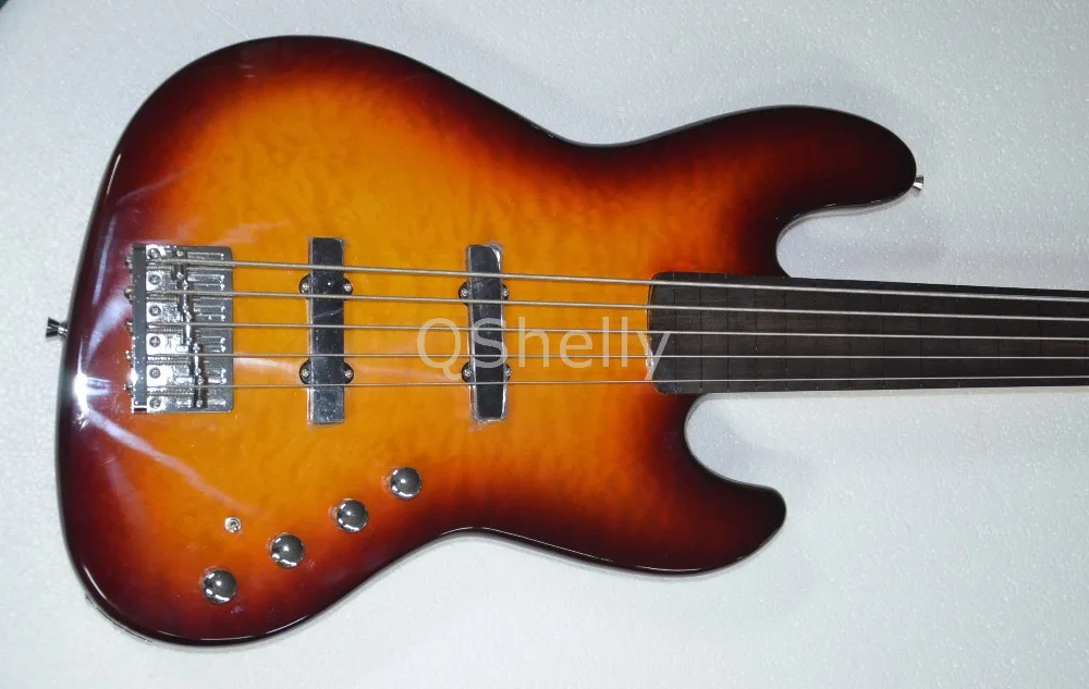 Высшее качество QShelly под заказ jazz quiteld maple alder body 5 струн Эбеновое дерево без