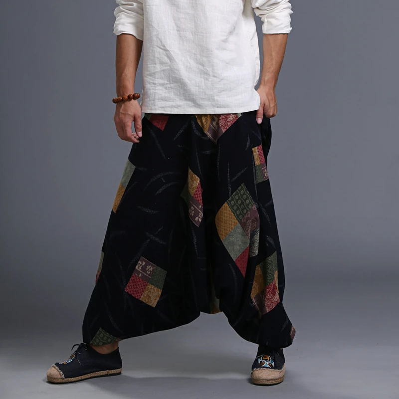 Брюки мужские в непальском стиле длинные штаны Хлопковые Штаны с промежностью