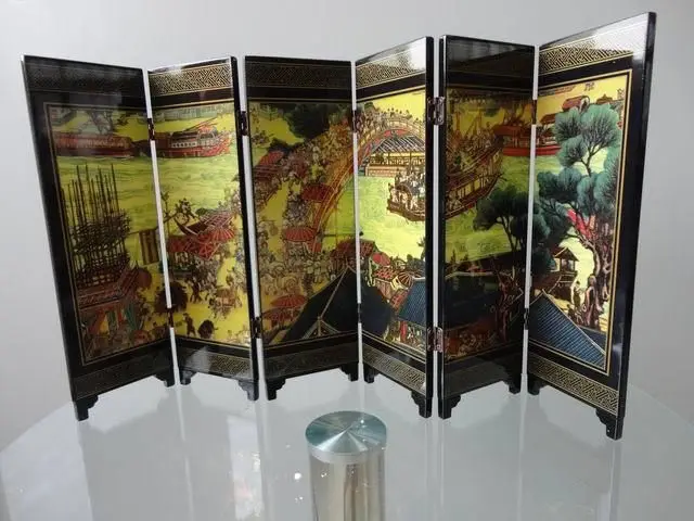 (Мини) изысканный китайский классический складной экран из 6 частей окрашенный