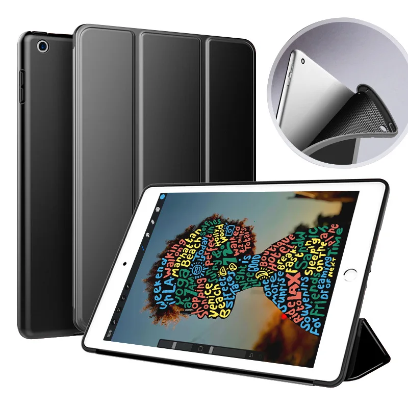 Черный Чехол для нового iPad 9,7 дюймов AIR 1 AIR 2 с мягкой силиконовой подставкой+ умный чехол из искусственной кожи с магнитной застежкой для автоматического сна - Цвет: Черный