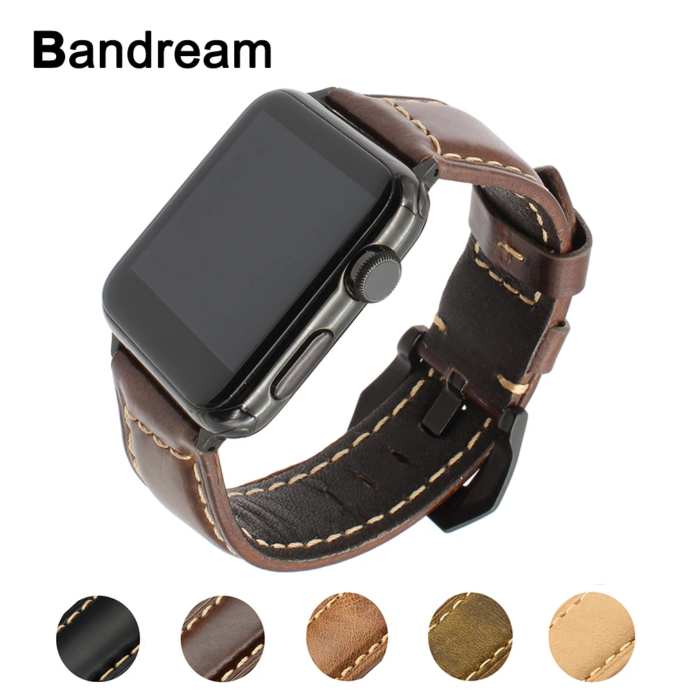 Итальянский ремешок из натуральной кожи для iWatch Apple Watch 38 мм 42 серия 1 2 3 Черный