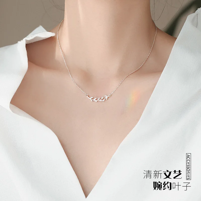 RYOUCUTE Мода 925 пробы Серебряное Ювелирное Украшение, длинная цепочка в Корейском стиле, с цирконием в форме листа ожерелья для Для женщин свадебные Kolye в стиле Collares Bijoux(украшения своими руками