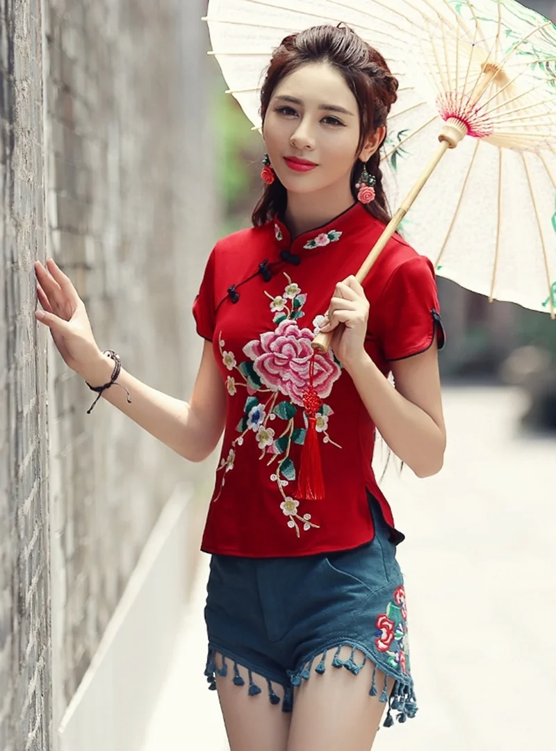 Традиционная китайская одежда для женщин Cheongsam Топ воротник стойка Женские топы и блузки Восточная китайская одежда AA4657