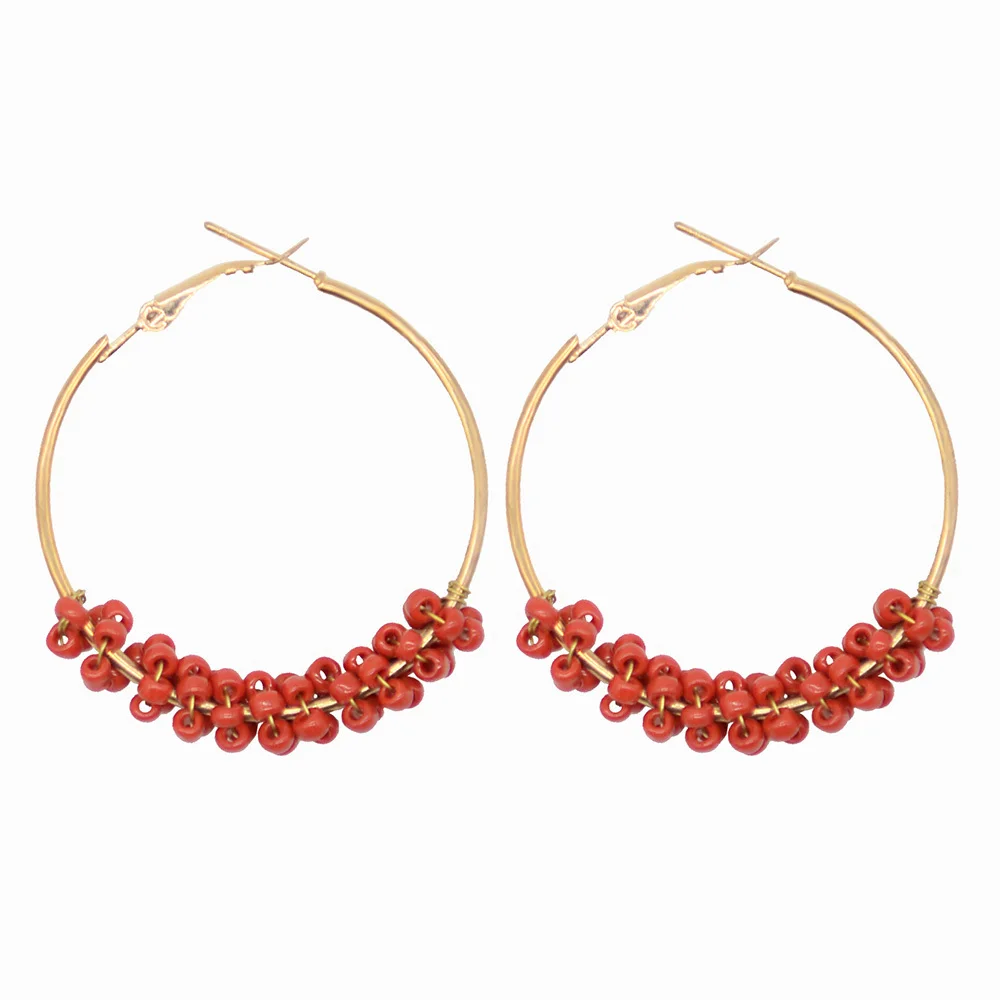 Red Beads Модные корейские богемные серьги с цветами и бахромой для женщин круглые висячие серьги с кристаллами - Окраска металла: Red Beads