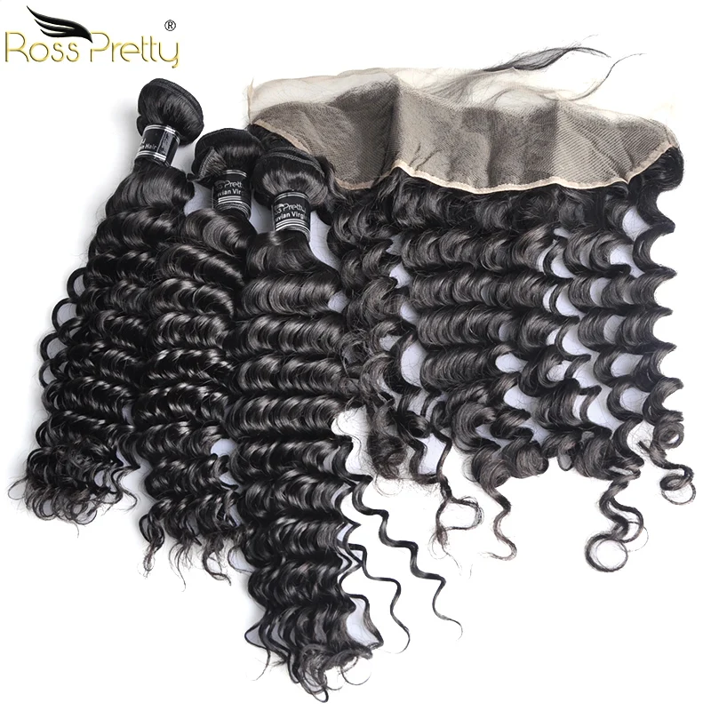 Ross Pretty Remy перуанские глубокие пучки волнистых волос с фронтальными волосами младенца и предварительно сорванные человеческие волосы Кружева Фронтальные с пучками