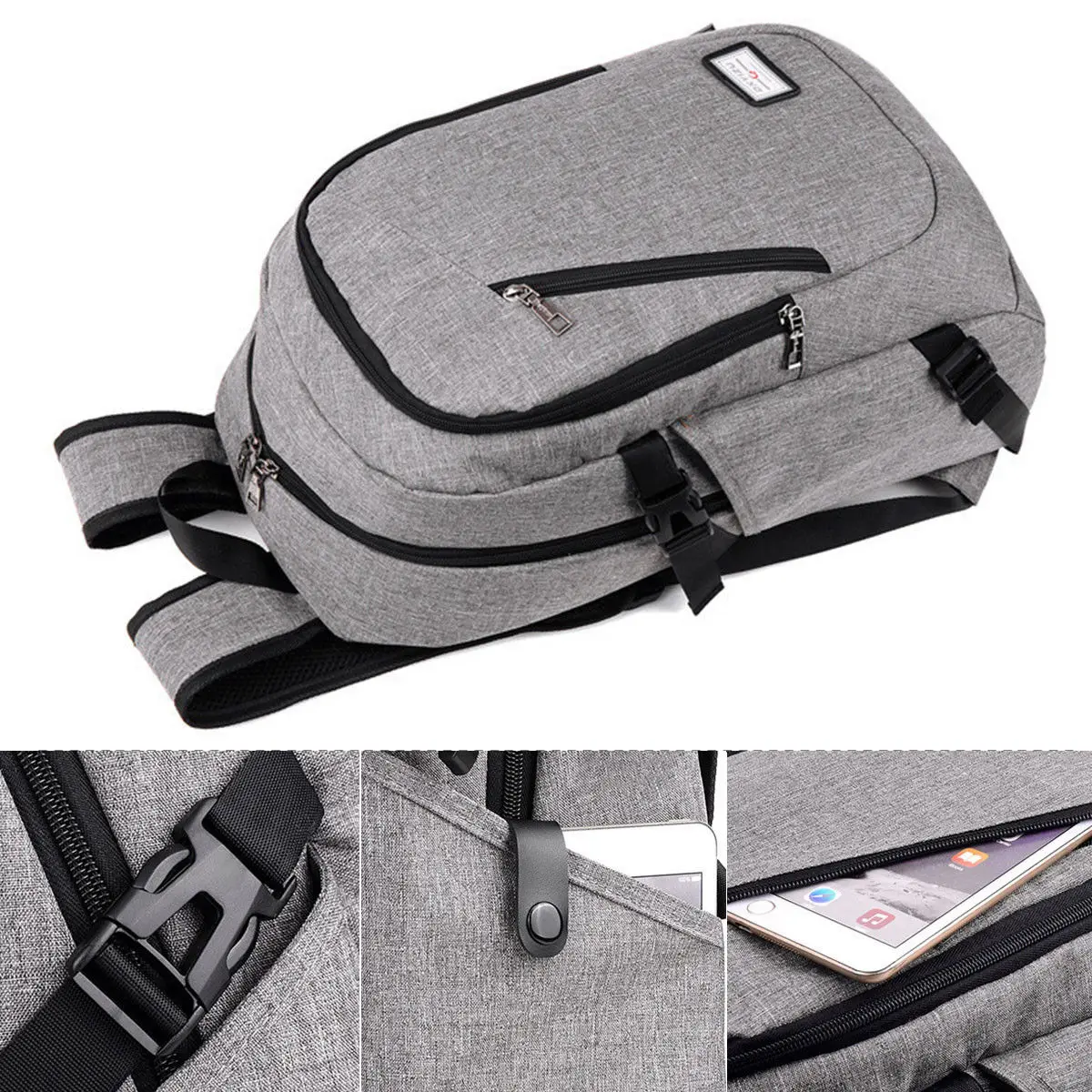 Противоугонная Мужская USB с зарядным портом рюкзак для ноутбука дорожная