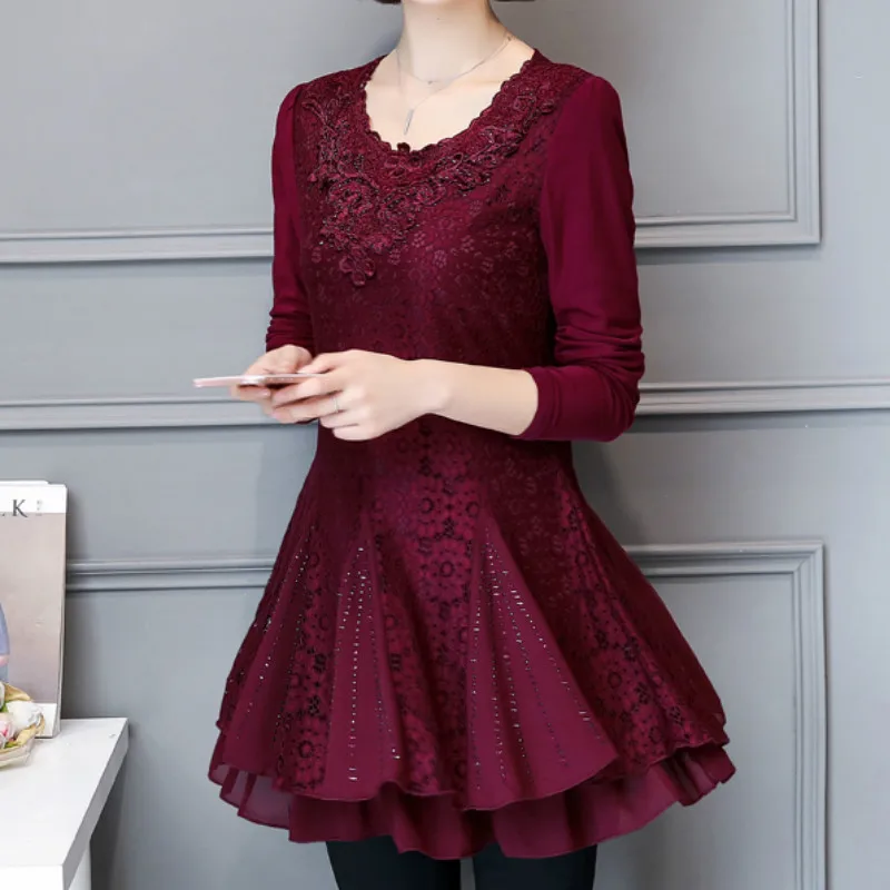 Блузка женская кружевная с длинным рукавом вышивкой|lace top|lace top pluslace peplum |