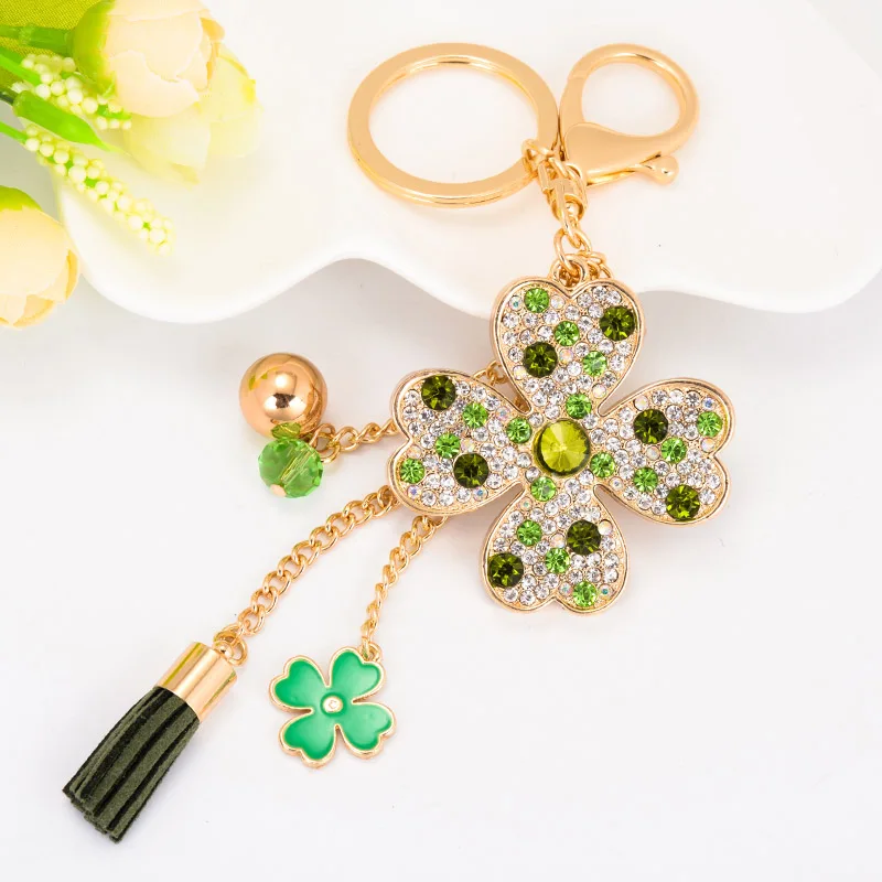 EASYA Love Clover креативный подарок брелок для ключей из сплава Стразы брелок сумка Подвеска Женский брелок для сумки автомобильные аксессуары маленький подарок - Цвет: Зеленый