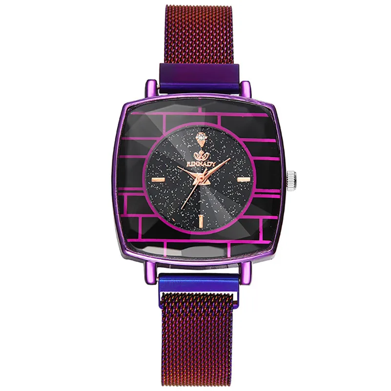 

New 2019 Fashion Women watches Square Design Diamond Dial Starry Sky Quartz Wrist Watch Luxury Casual Stainless Steel Watch /C