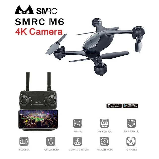 Black 4K SMRC M6 Follow Me Квадрокоптер карманные Дроны с камерой Hd 4k Rc самолет Квадрокоптер гоночный Вертолет Fpv гоночный Дрон игрушки ZLRC - Цвет: Black 4K