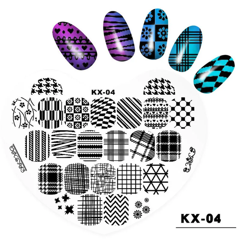 Оптовая продажа штамповочные пластины для ногтей с принтом сердечек и цветов