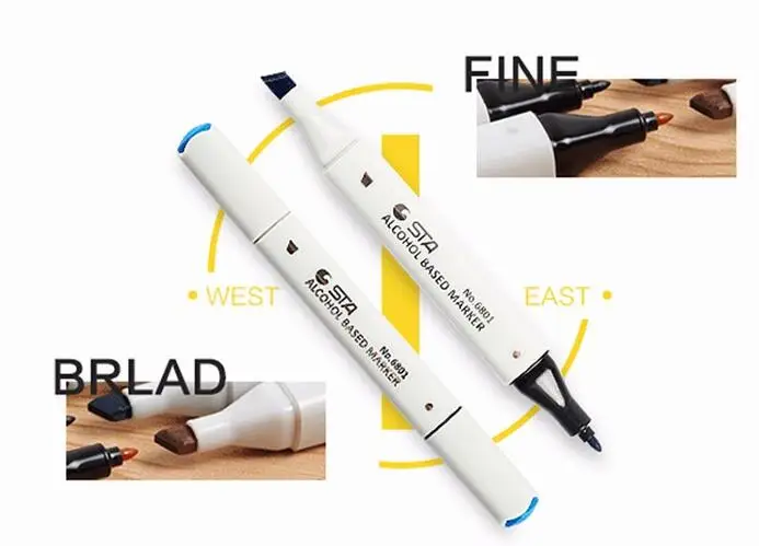 STA маркер с двойной головкой спиртовой фломастер Цветной 30 40 60 80 168