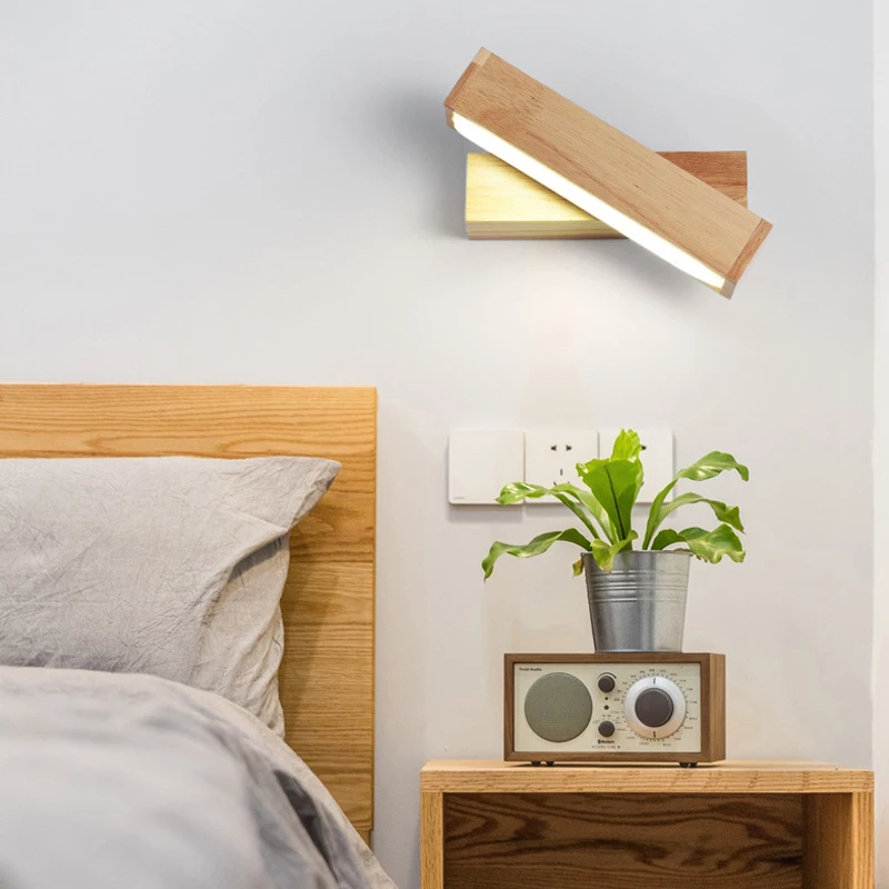 

Modern LED Wall Lamp 180 degree rotate adjustable bedside light living room corridor Reading study sconces wooden wall lighting