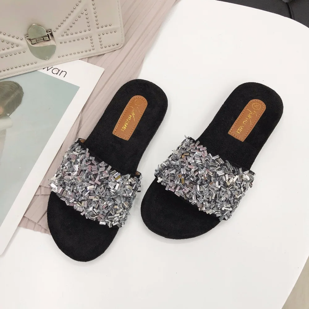 Новинка 2019 года женские летние блестящие тапочки самая популярная элегантная