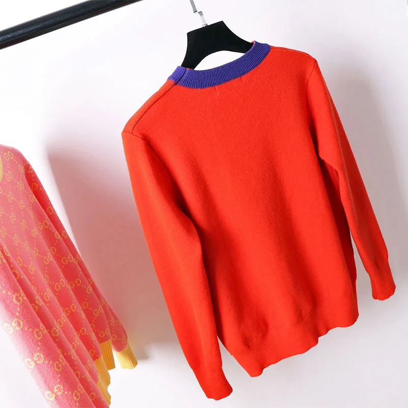 Runway Designer Red Cat Print Knitted Sweaters Pullovers Women 2018 Autumn Winter Long Sleeve Harajuku Sweet Jumper Clothes | Женская