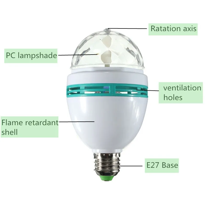 Светодиодная лампа E27 6 Вт RGB с автоматическим вращением магическим шариком|light