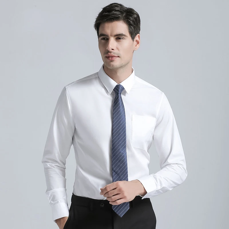 Мужские деловые костюмы однотонные рубашки из смеси хлопка с длинными рукавами