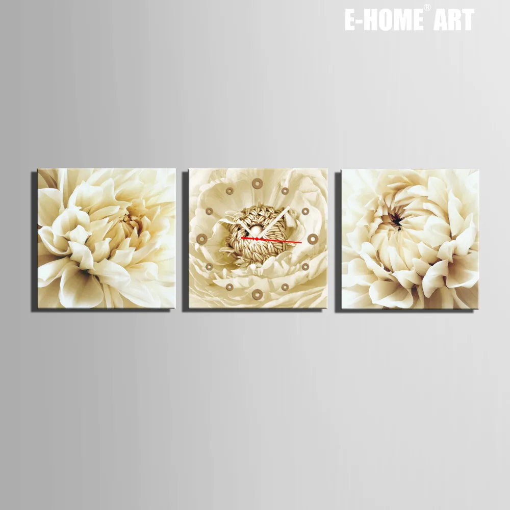 Бесплатная доставка E HOME простые цветы цветение часы в холсте 3 шт настенные