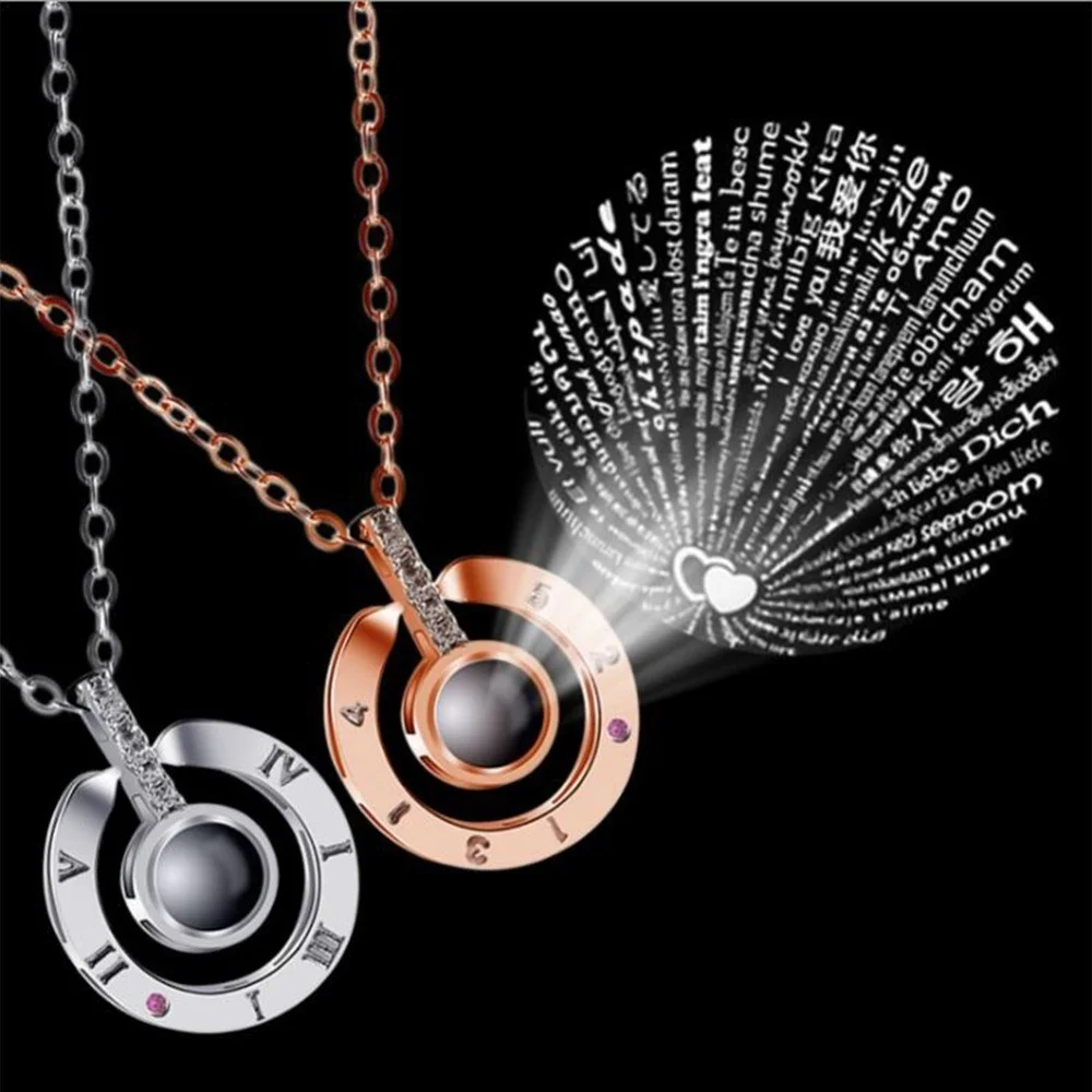 

Letter Necklace 100 Languages I Love You Projection Pendant Necklace Women Jewelry Collier Femme Bijoux 2021 Best Friends Gift