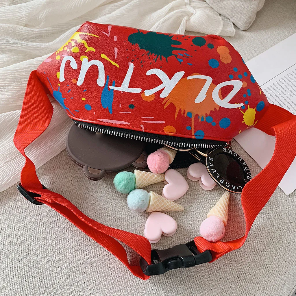Children Waist Packs Bags Small Canvas Chest Bag Kid Boy Girl Graffiti Purse Belt Waist Bag Shoulder Messenger Crossbody Bags