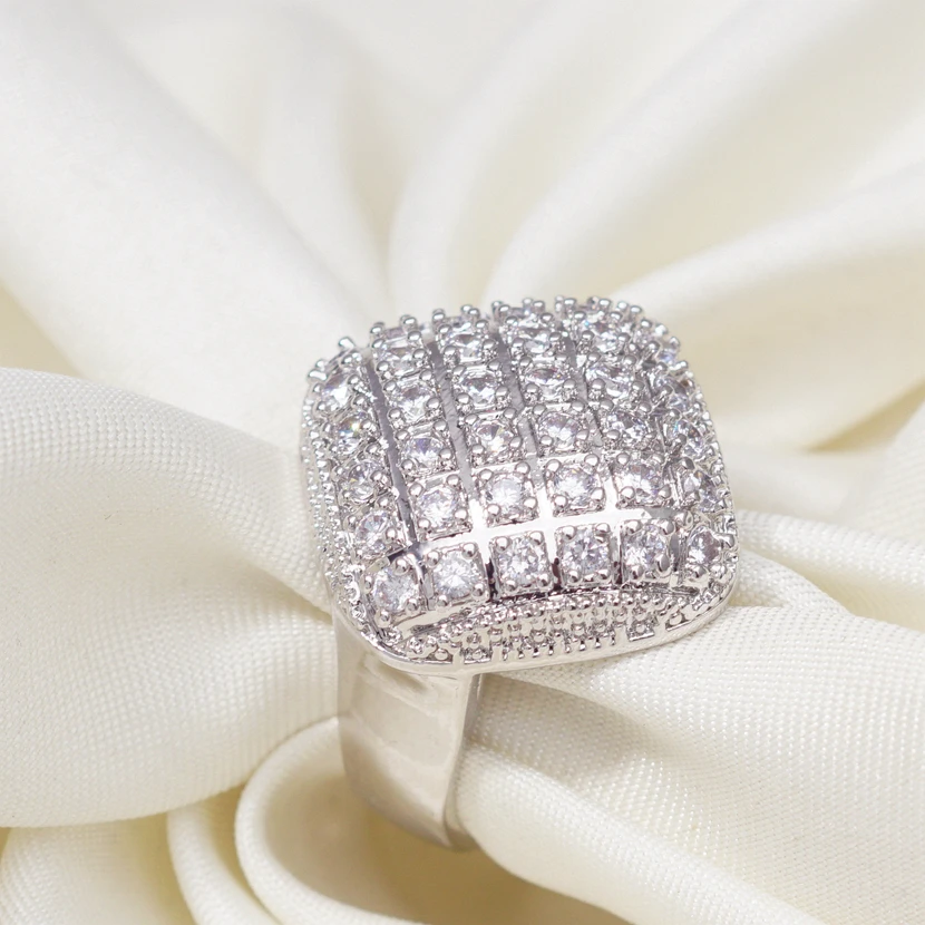 New Gold Square Cubic Zircon Rings Women Fashion Wedding Fine Craft Geometric White Big Ring Jewelry Gift Dropshipping