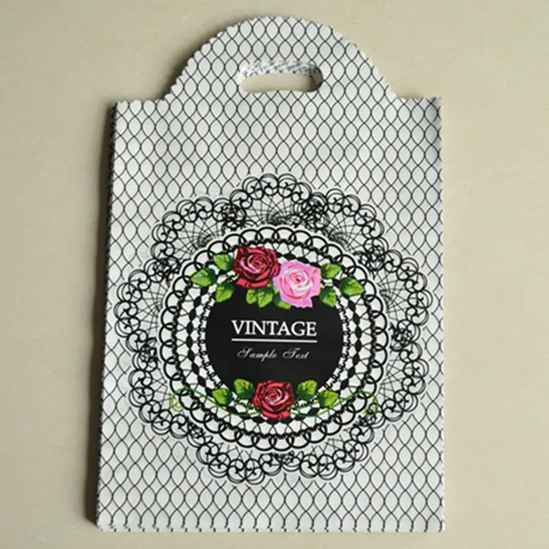 Оптовая продажа 50 шт. пластиковые подарочные пакеты с черным цветочным дизайном