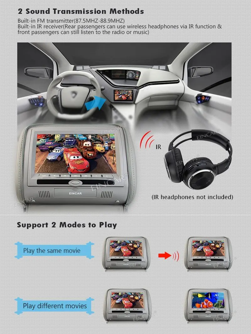 9 дюймовый цифровой дисплей экран подголовник Автомобильный CD dvd-плеер серый