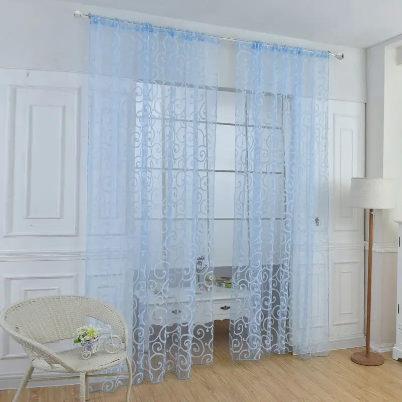 B blue100x200cm Новинка, разные размеры, тюлевые занавески на окно для гостиной, спальни, кухни, современные оконные цветные занавески из вуали, новые - Цвет: B blue100x200cm