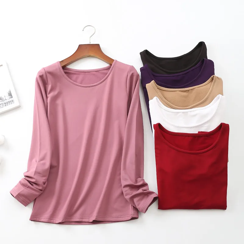 Женская теплая футболка с длинным рукавом толстая бархатная нижнее белье для
