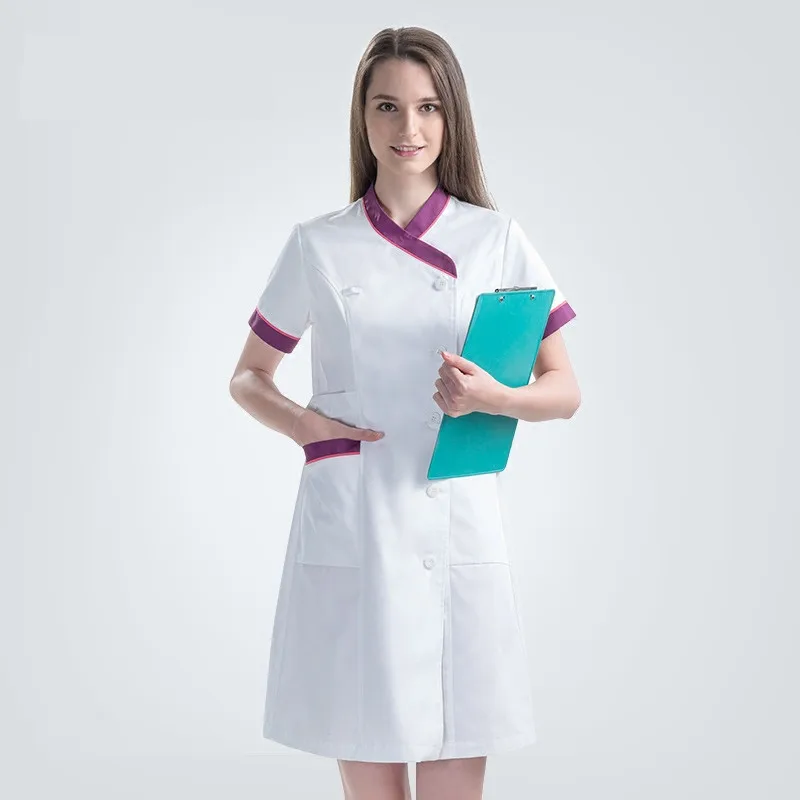 Short Sleeve Dress Плюс размер халат медсестры халат одежда для женщин Костюм медика одежда белый Y шеи с длинным рукавом спа косметик рабочая одежда платья - Цвет: Short Sleeve Dress