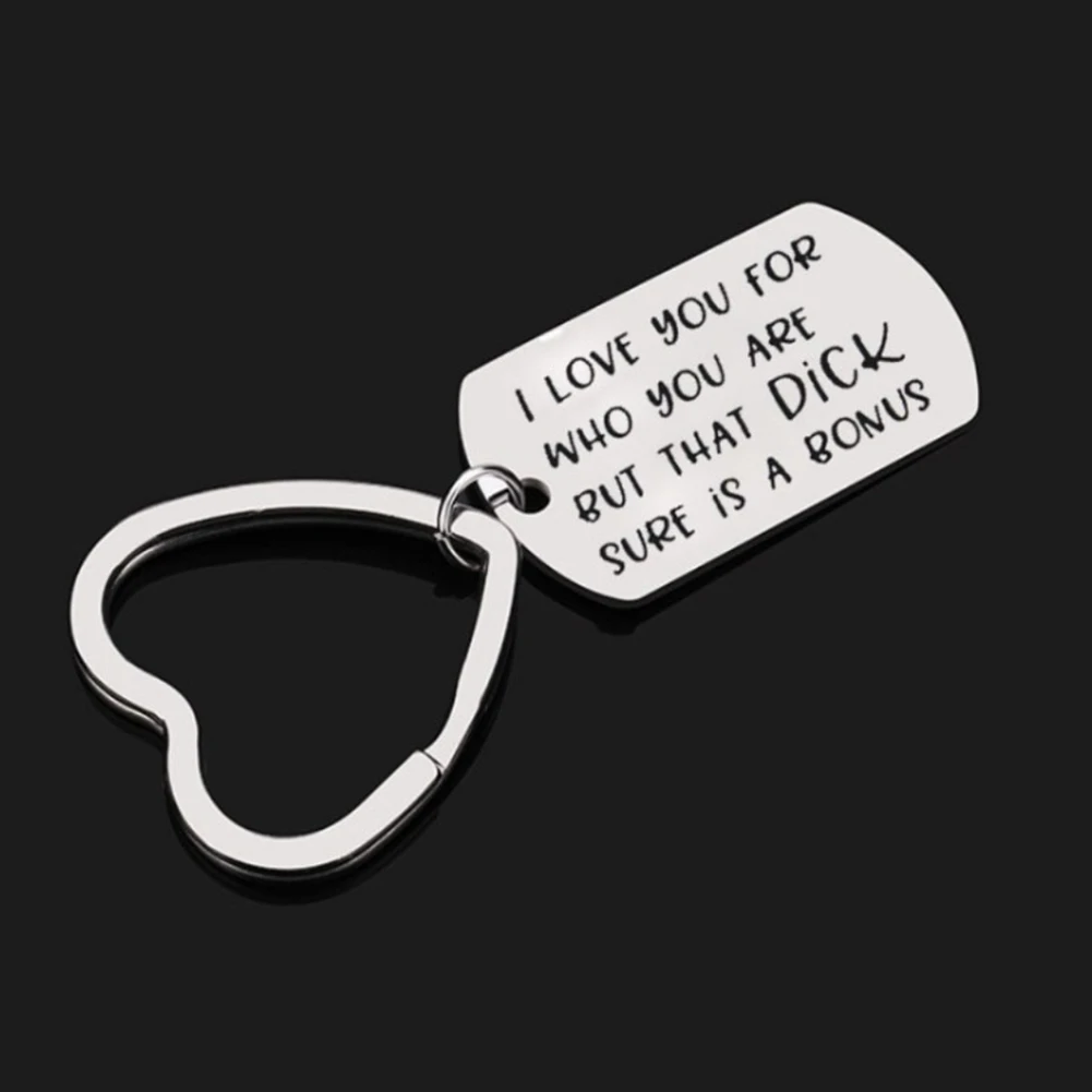 English Letter I Love You For Who You Are Dick/Pussy Keychain Key Ring Holder Simple stainless Steel key Ring Steel Keychain
