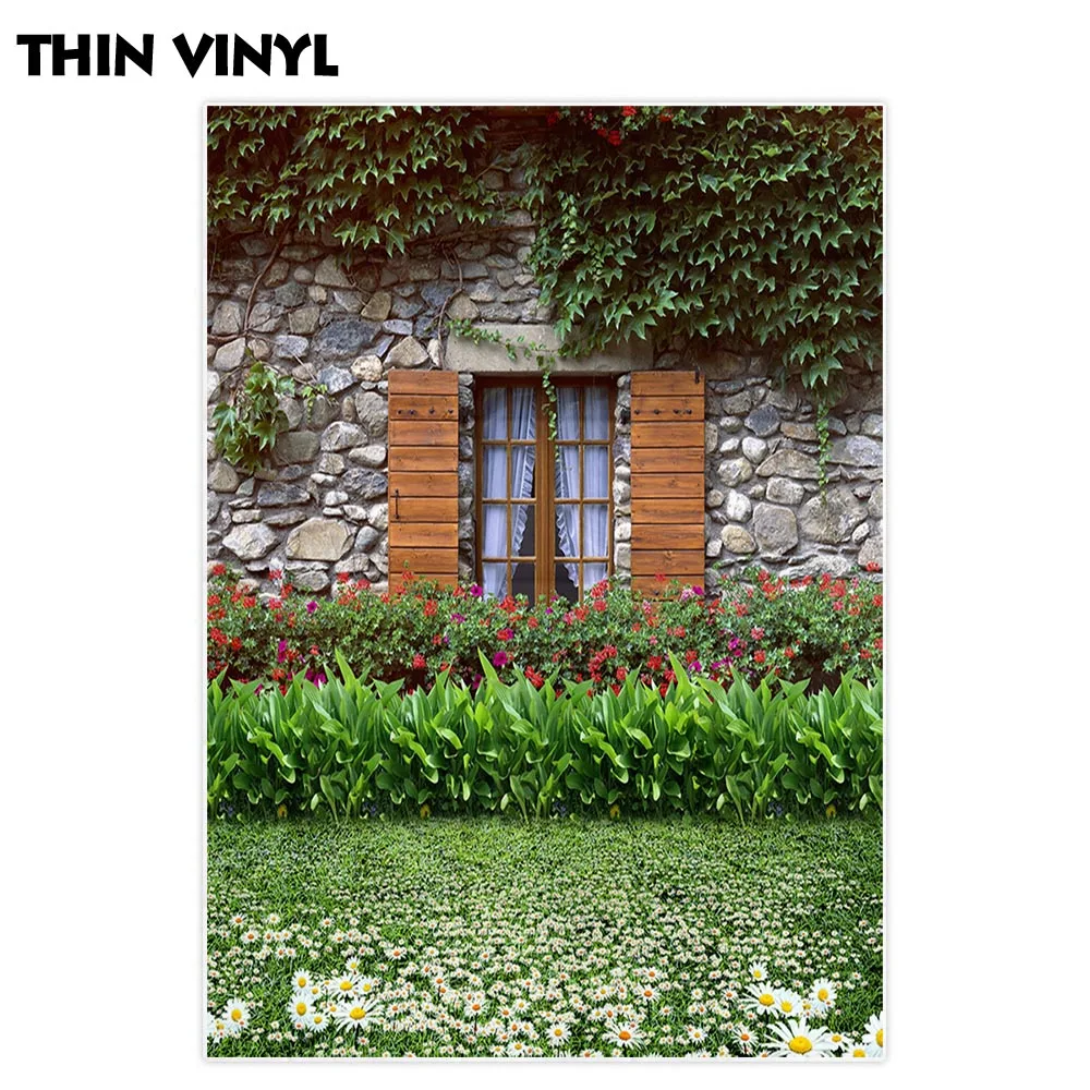 Allenjoy Фотофон Цветок каменная стена окно трава природа сцена фон Новое