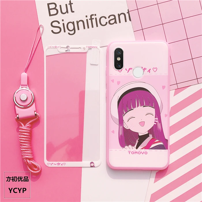 Лаванда Sakura чехол для xiaomi mi6/mi8 TPU чехол& переднее закалённое Защитное стекло для xiaomi 5s/5splus/6X Магия массив Сейлор Мун+ ремень - Цвет: Лаванда