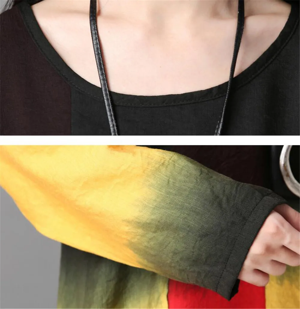 Yesno ad9 Для женщин Повседневное свободные градиент платье lagenlook 100% хлопок контраст