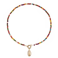 colorful real stone seed beads gold choker for women bohemian summer chic bib collar seashell pendant necklace for girls