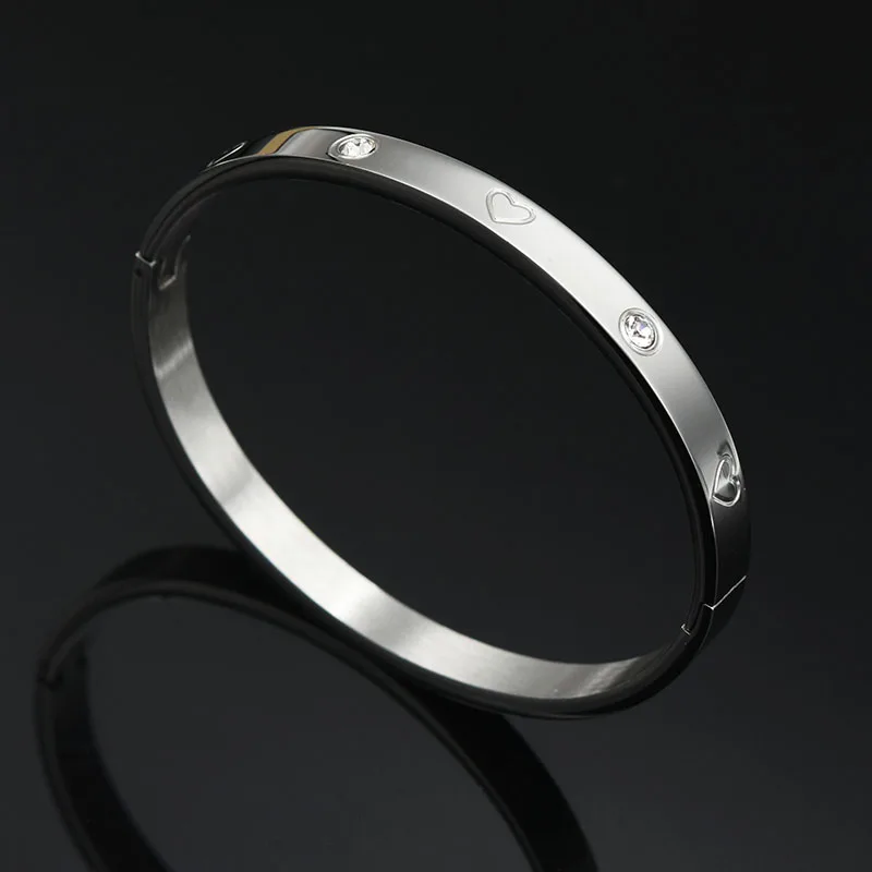Мода сердце титановая сталь золотой браслет для женщин Кристалл Любовь Браслеты