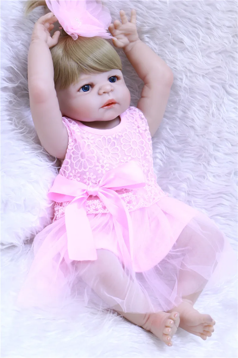 

55cm Realistic Doll Full Silicone Reborn Babies Handmade Girl Gift Toys For Kids 22" Soft Dolls with pink princess dress