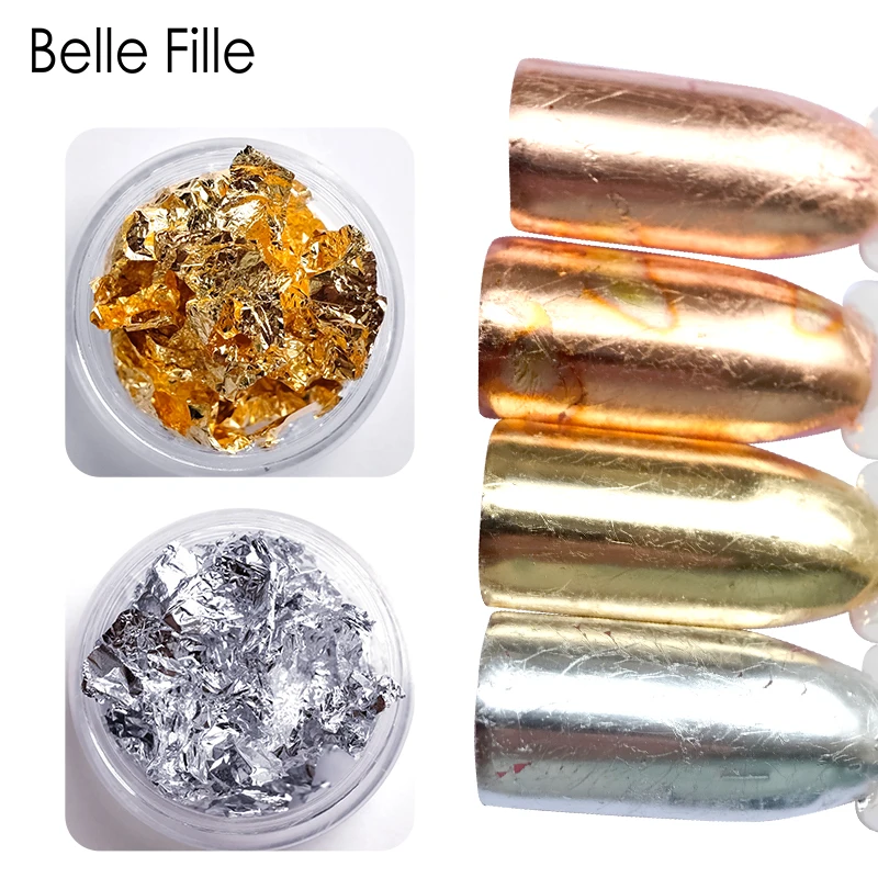 Belle Fille Волшебная Зеркальная Наклейка для ногтей Блестящий алюминиевый хлопья
