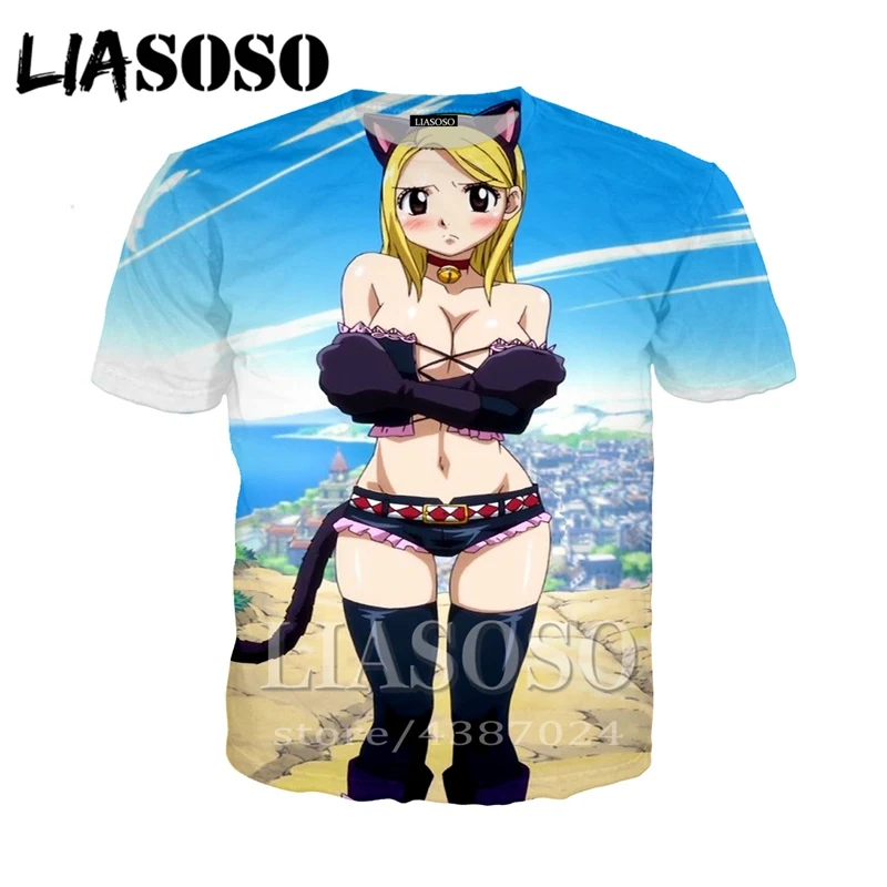 LIASOSO Новое поступление сексуальная девушка Lucy Heartfilia 3d печать Милая футболка