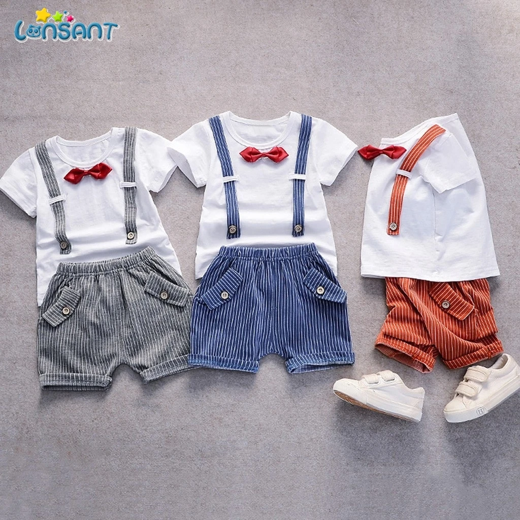 LONSANT Baby's Sets Summer Striped Suit Short Sleeved Shorts Boy And Girl baby's o-neck Pullover Unisex Baby Clothing N30 | Детская