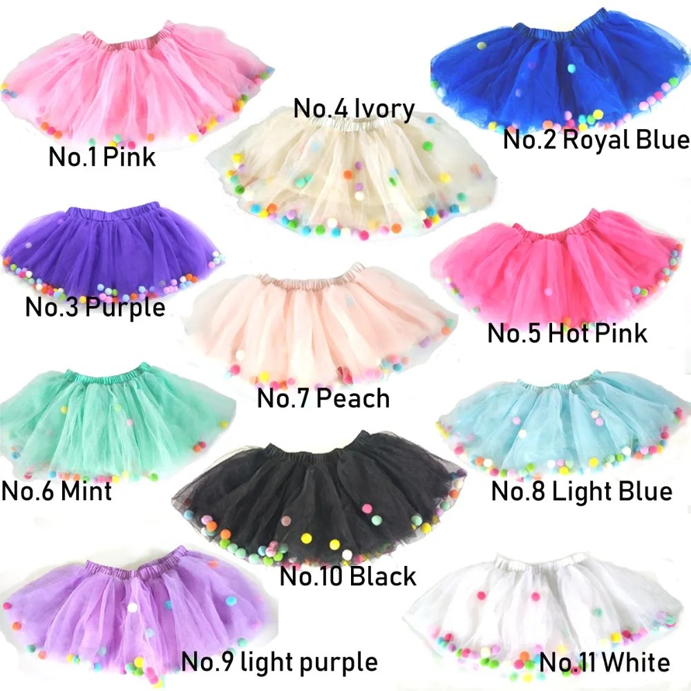 2018 New Baby Girls Colorful  Tutu Pom Pom Birthday Tutus Kids Infant Tulle Tutu Skirt