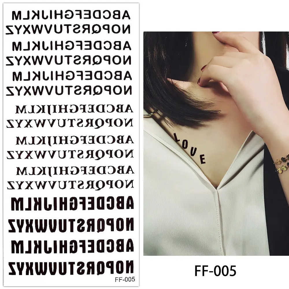 FF 005 Glaryyears 26 дизайнов 1 лист поддельный Черный Алфавит тела татуировки стикер временный водонепроницаемый рука шеи DIY искусство для женщин мужчин FF - Цвет: FF 005