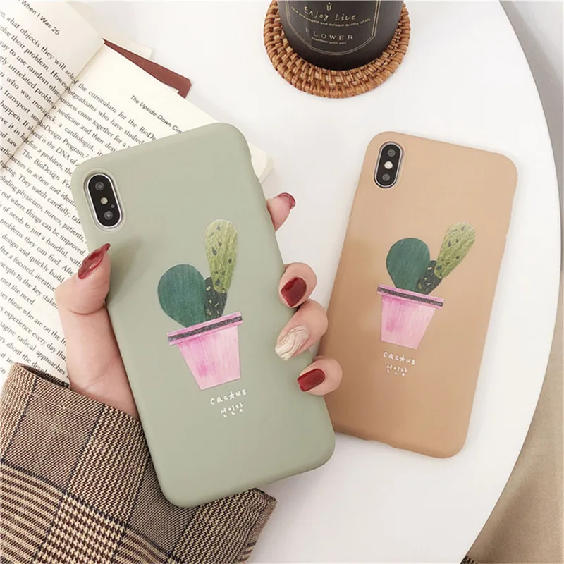 Милый Кактус в горшке чехол для iphone X XS XR MAX матовый из ТПУ мягкий 6 6s 7 8 plus задняя