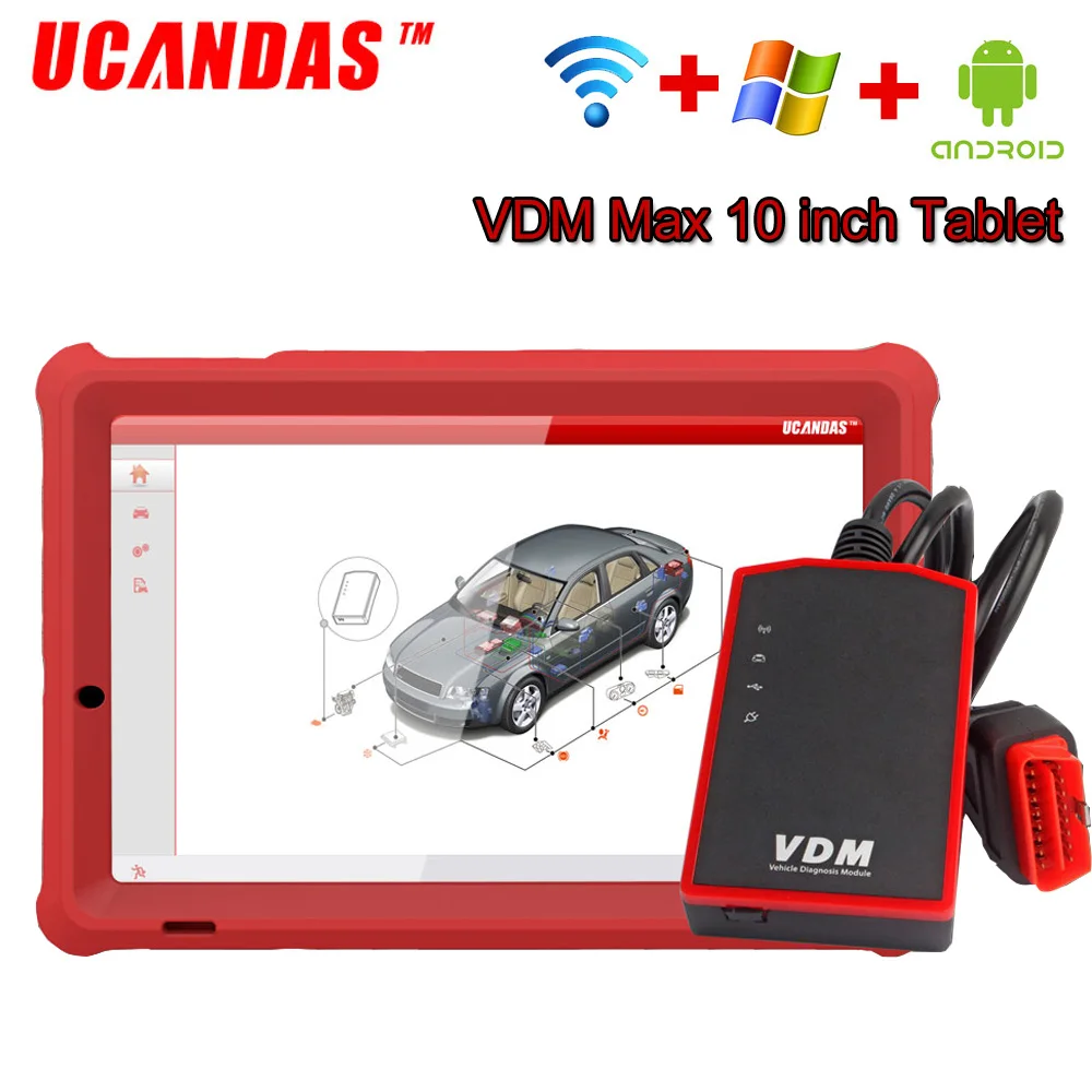 UCANDAS ВДМ Max Wi-Fi OBD2 Авто Диагностический полная система Easydiag устройство для автомобильной диагностики, 10 дюймовый планшет Автомобильный сканер инструмент бесплатного обновления