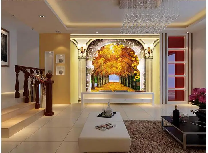 3d обои Римский столб Золотой авеню 3D стерео стена фото окно обои|window mural wallpaper|photo