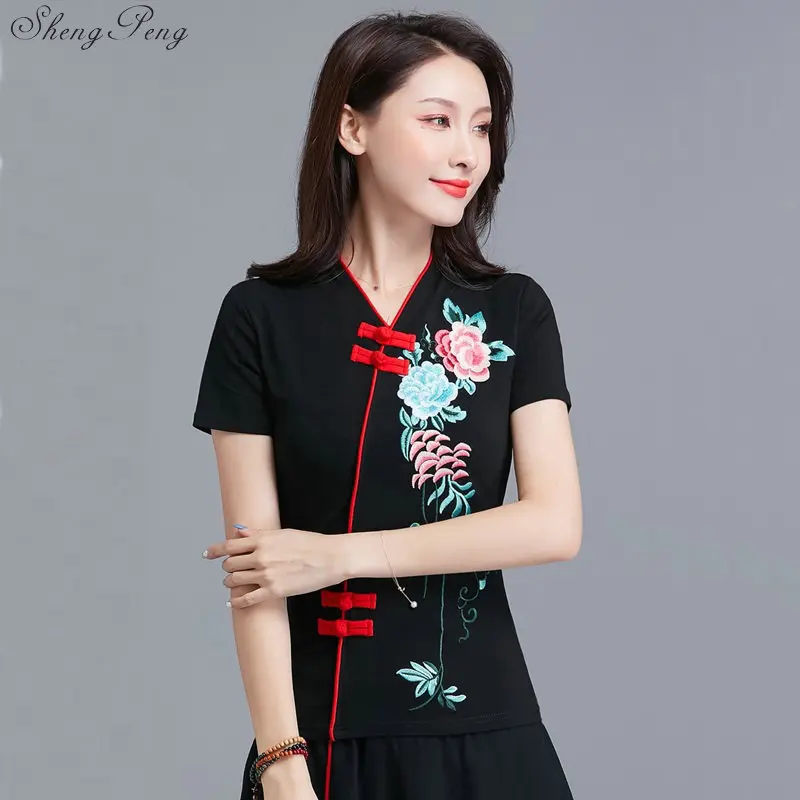 Новинка 2019 рубашка Ципао с коротким рукавом топ вышивкой традиционный китайский