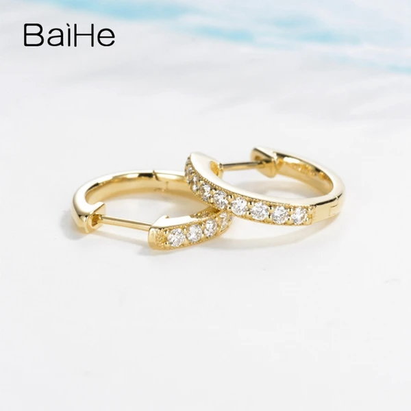 BAIHE Solid 14 K желтое золото 0.30ct H/SI-SI3 круглый натуральные бриллианты украшения для помолвки трендовые серьги-гвоздики