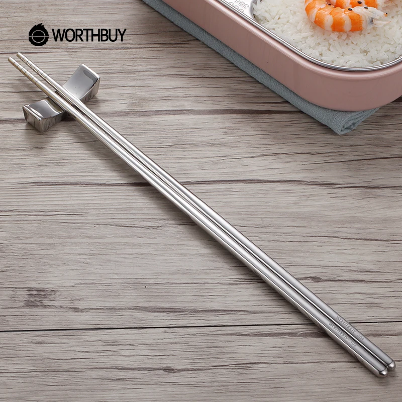 WORTHBUY Китайские Длинные ручки палочки для еды 304 нержавеющая сталь Палочки для жарки кухни многоразовые Нескользящие палочки для еды Хаши
