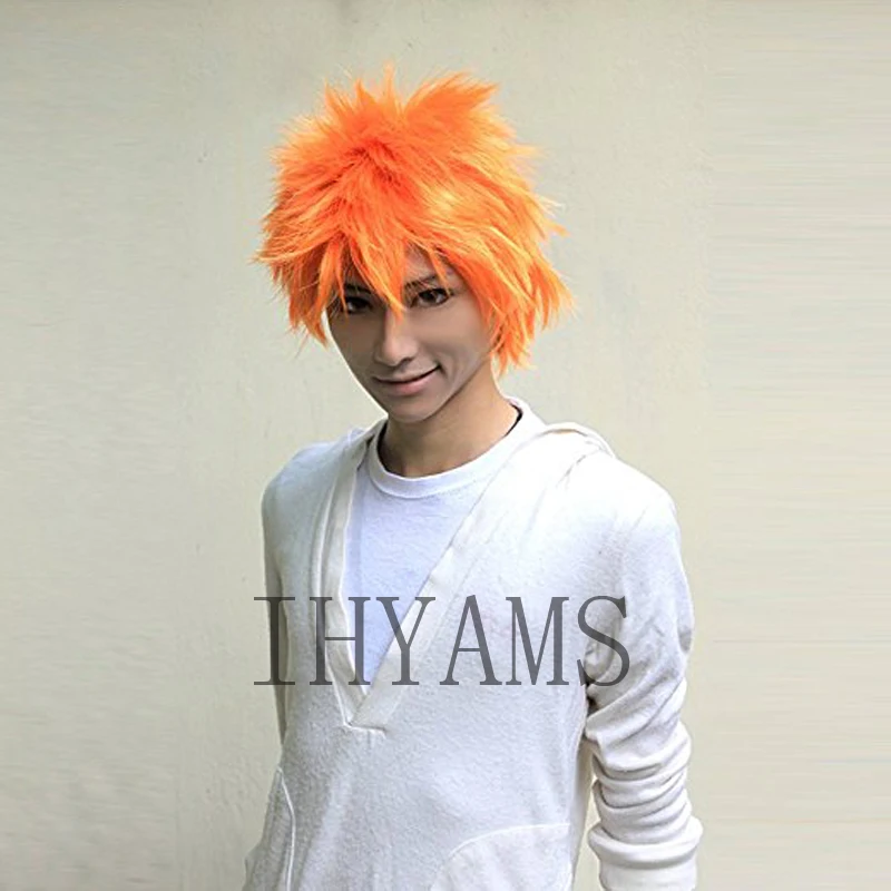 Мужские парики для косплея LEACH Kurosaki Ichigo короткие оранжевые термостойкие