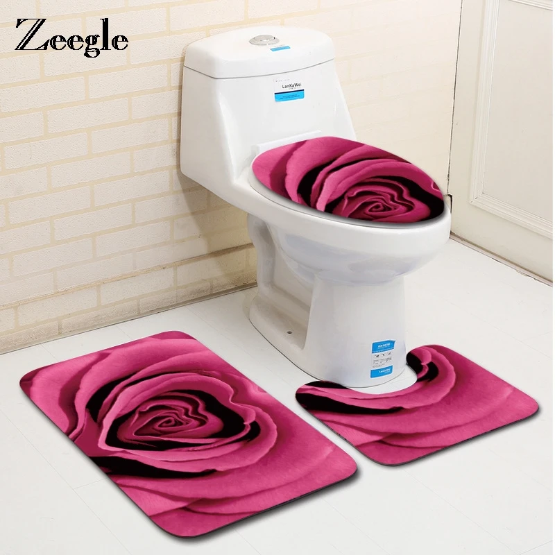 

Zeegle Flower Pattern Bath Mat Set Microfiber Bath Mat 3Pcs Bathroom Rug Anti-slip Toilet Mats Set Absorption Shower Foot Pad